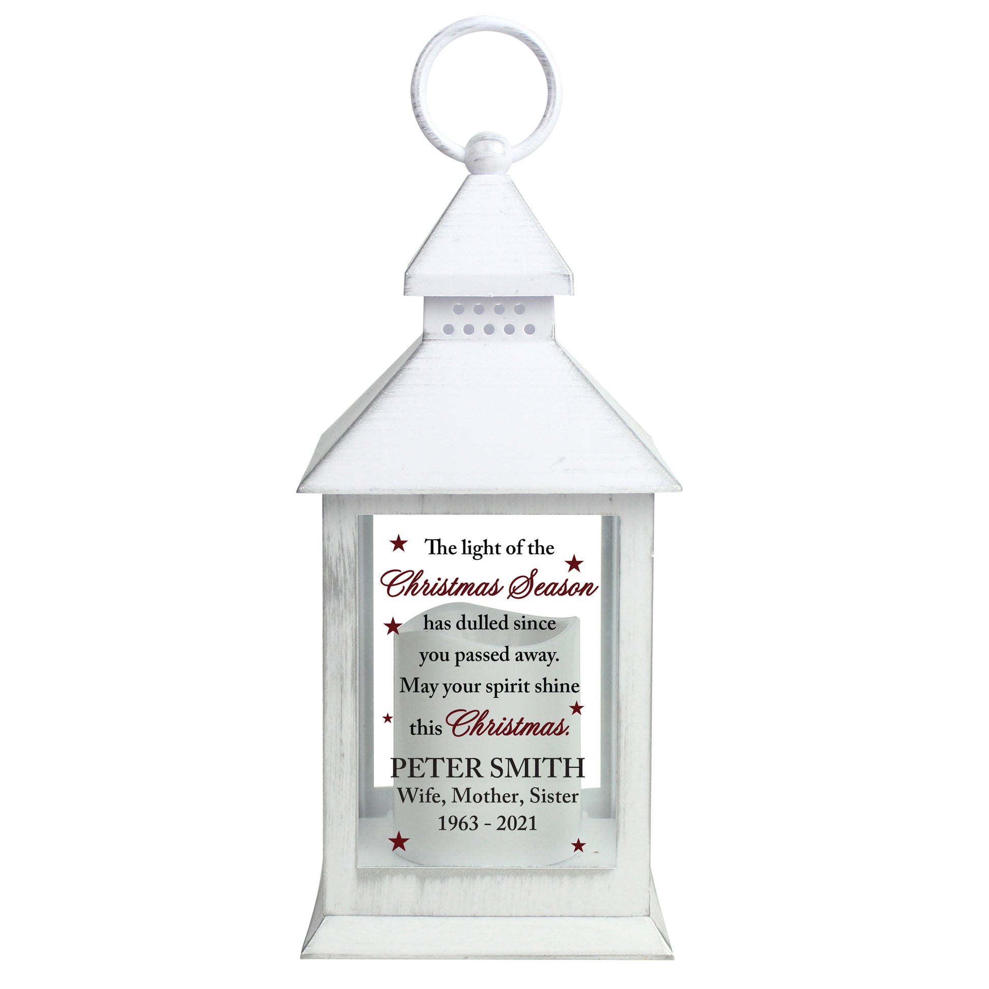 Personalised Christmas Season Memorial White Lantern - MK&JD Gifts