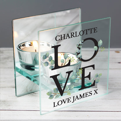 Personalised Botanical Mirrored Glass Tea Light Holder - MK&JD Gifts