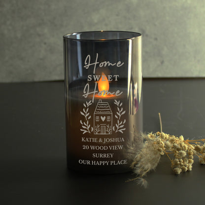 Personalised HOME Smoked Glass LED Candle - MK&JD Gifts