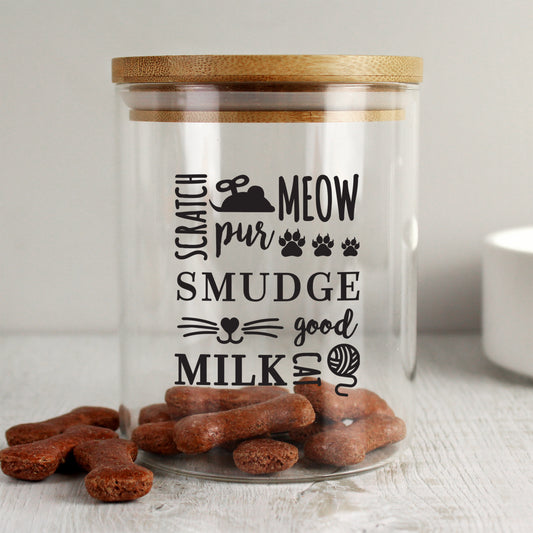 Personalised Glass Cat Treat jar with Bamboo Lid - MK&JD Gifts