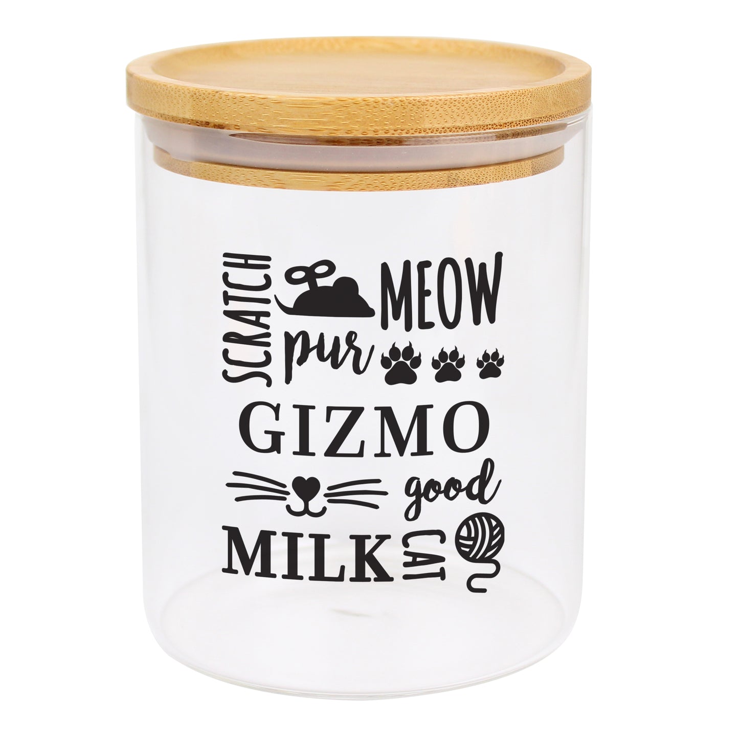 Personalised Glass Cat Treat jar with Bamboo Lid - MK&JD Gifts