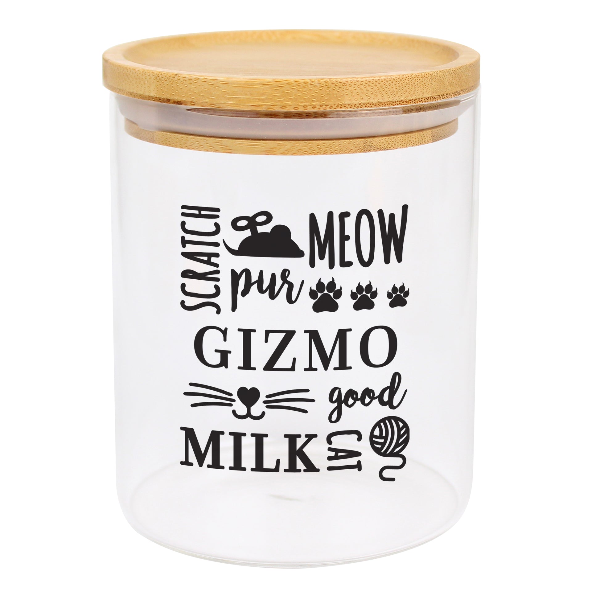 Personalised Glass Cat Treat jar with Bamboo Lid - MK&JD Gifts