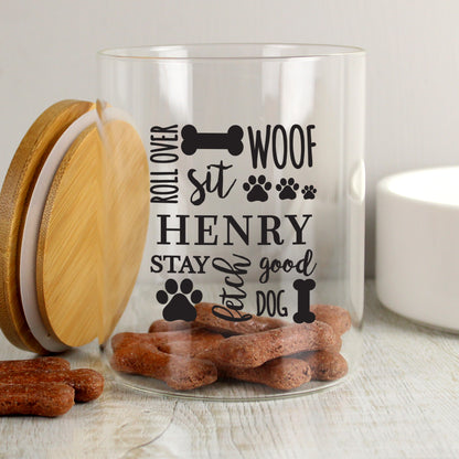 Personalised Glass Dog Treat Jar with Bamboo Lid - MK&JD Gifts