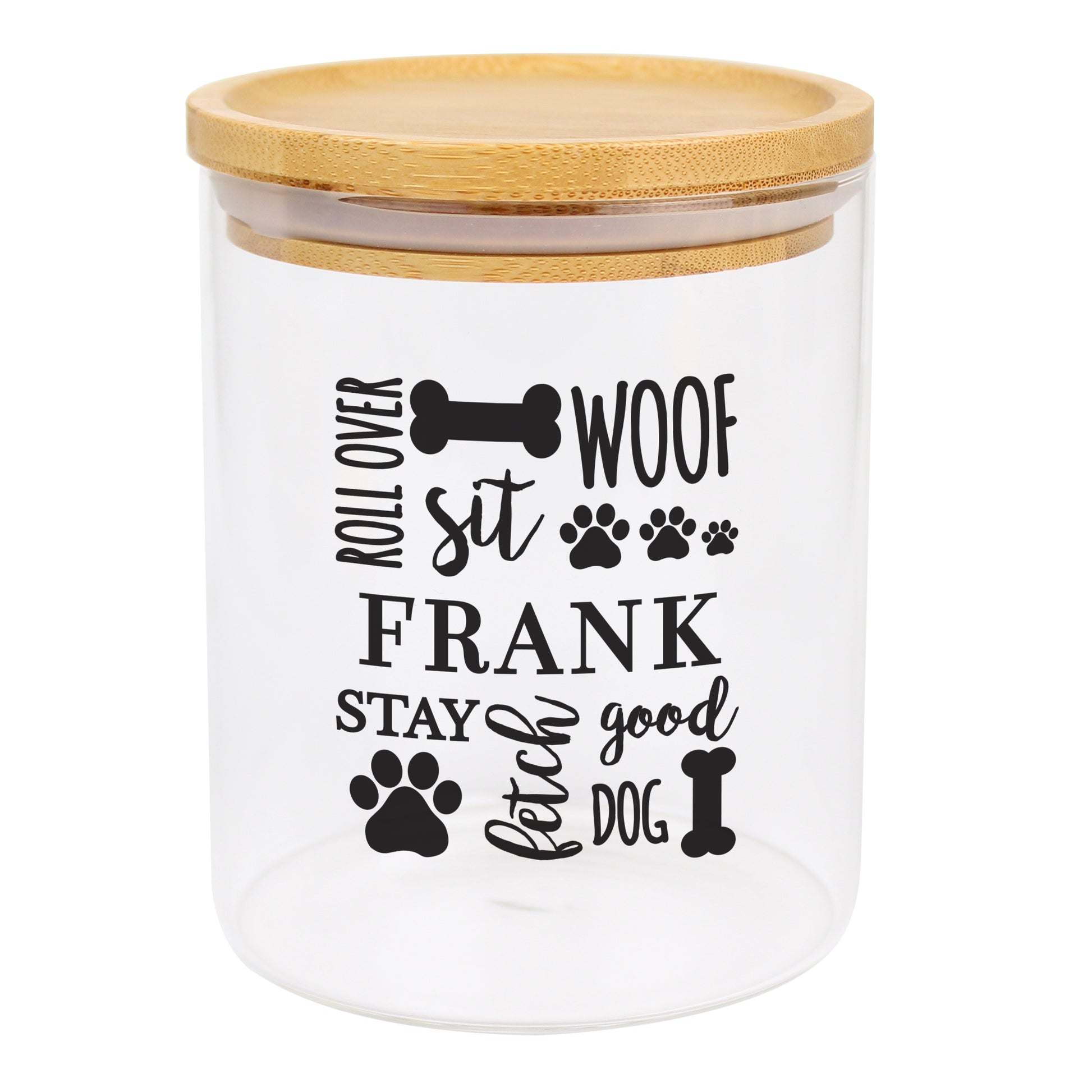Personalised Glass Dog Treat Jar with Bamboo Lid - MK&JD Gifts