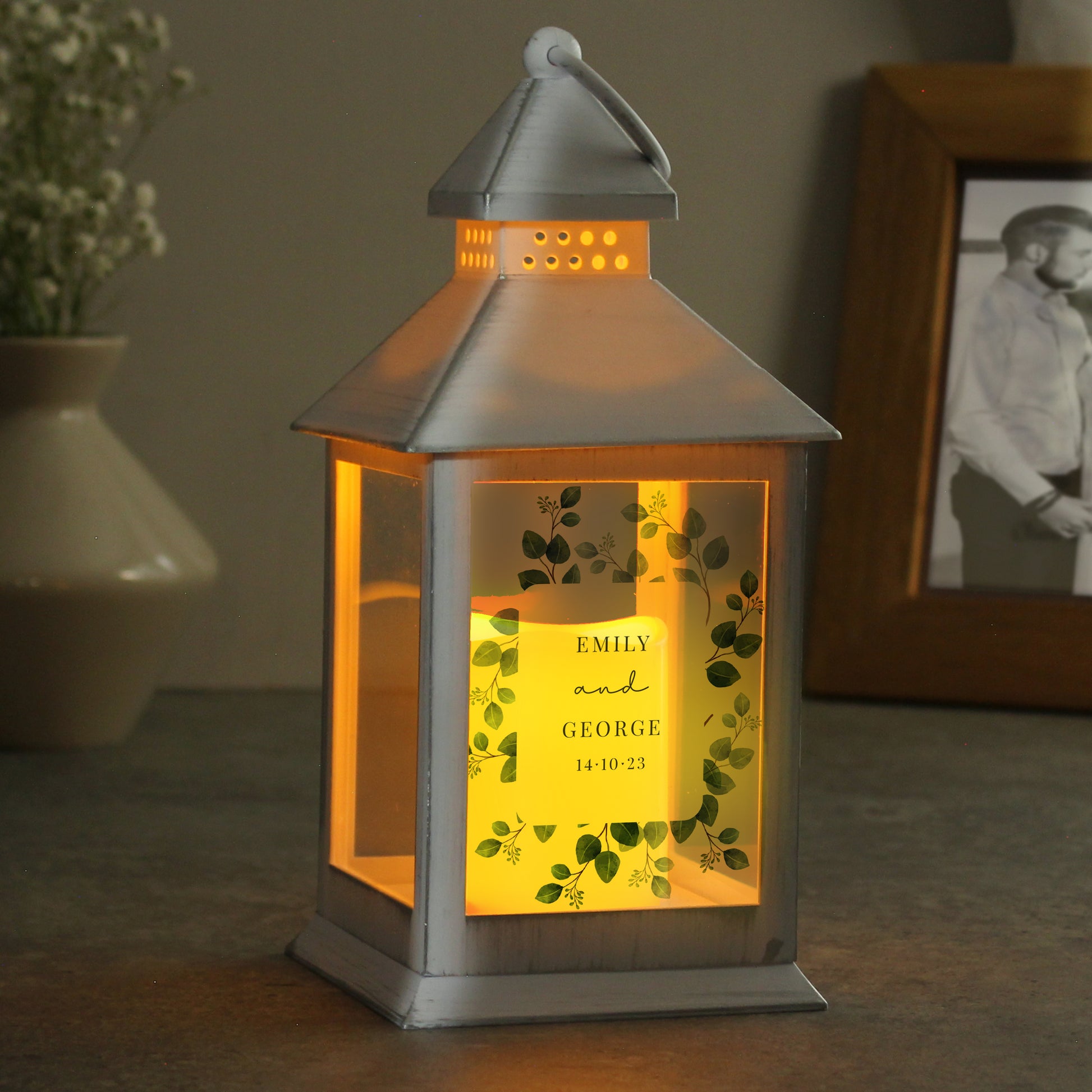 Personalised Botanical White Lantern - MK&JD Gifts