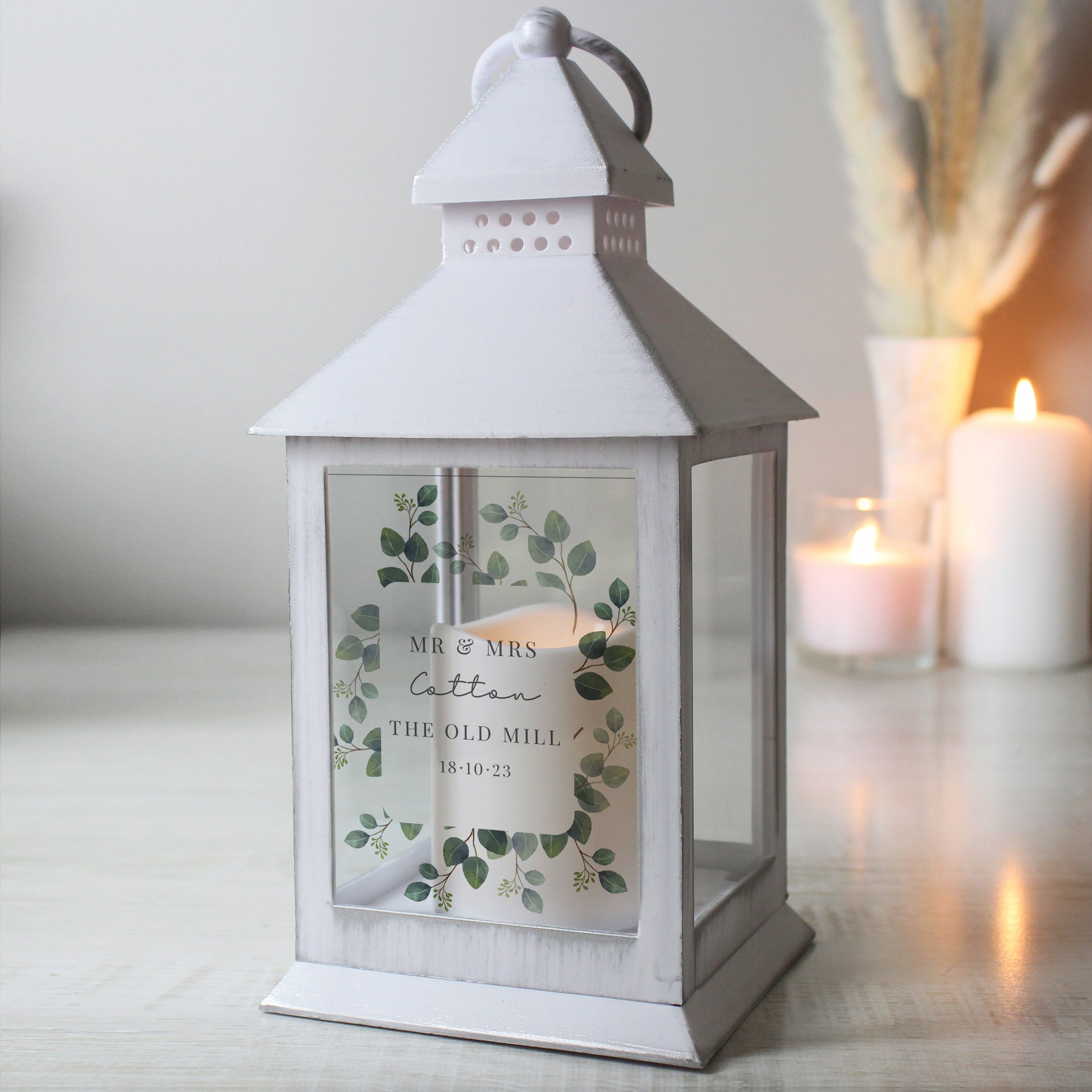 Personalised Botanical White Lantern - MK&JD Gifts