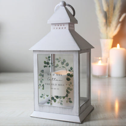 Personalised Botanical White Lantern - MK&JD Gifts