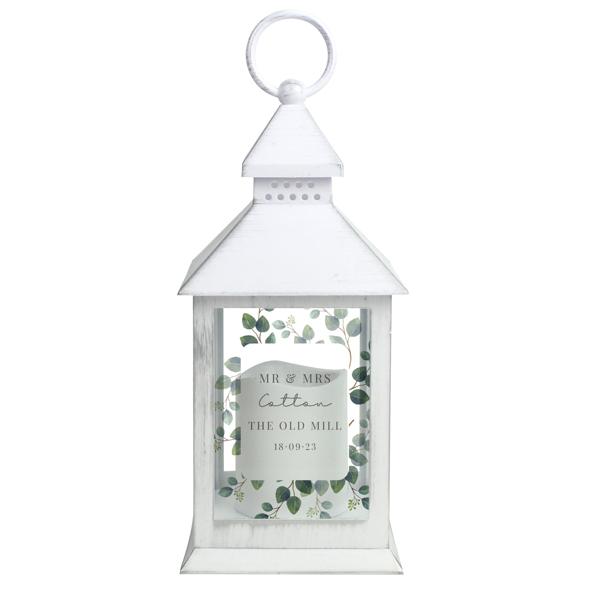 Personalised Botanical White Lantern - MK&JD Gifts