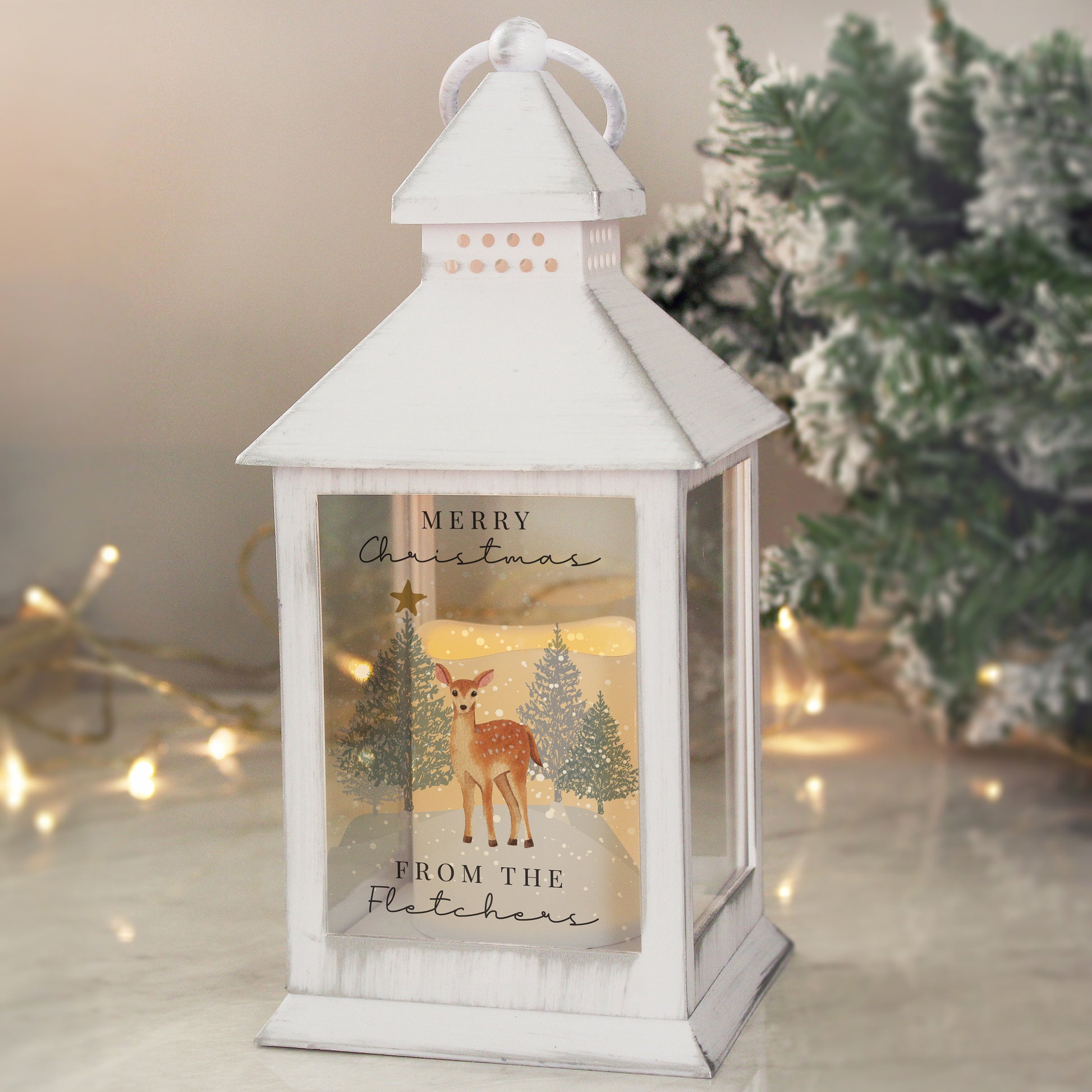 Personalised Christmas Deer White LED Lantern - MK&JD Gifts