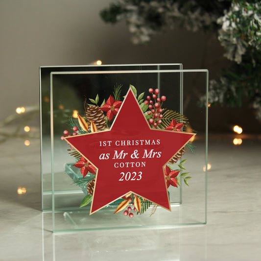 Personalised Christmas Glass Tea Light Candle Holder - MK&JD Gifts