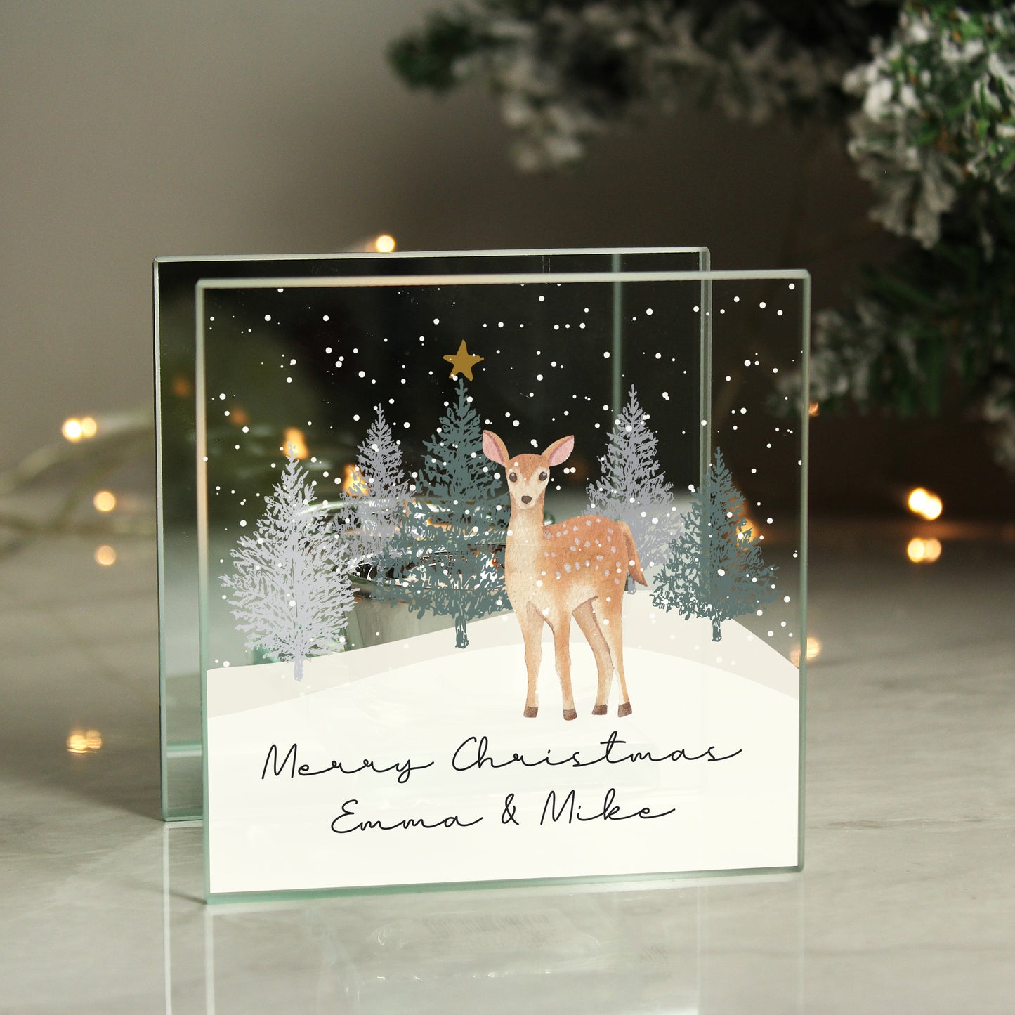 Personalised Christmas Deer Glass Tea Light Candle Holder - MK&JD Gifts