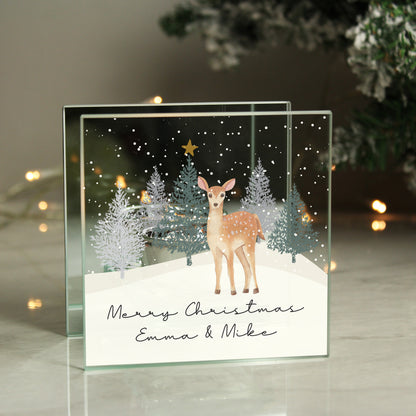 Personalised Christmas Deer Glass Tea Light Candle Holder - MK&JD Gifts