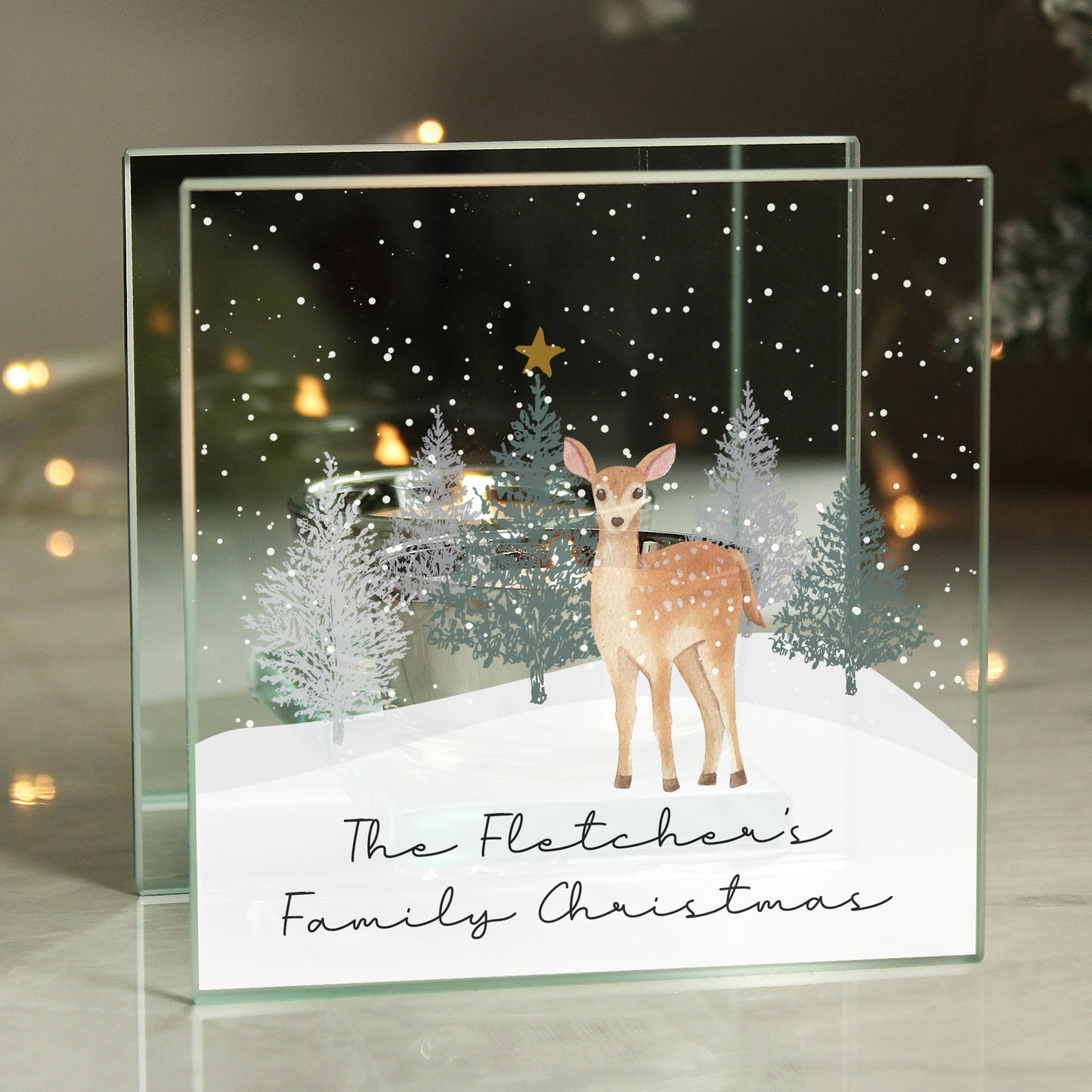 Personalised Christmas Deer Glass Tea Light Candle Holder - MK&JD Gifts