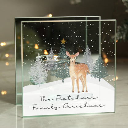 Personalised Christmas Deer Glass Tea Light Candle Holder - MK&JD Gifts