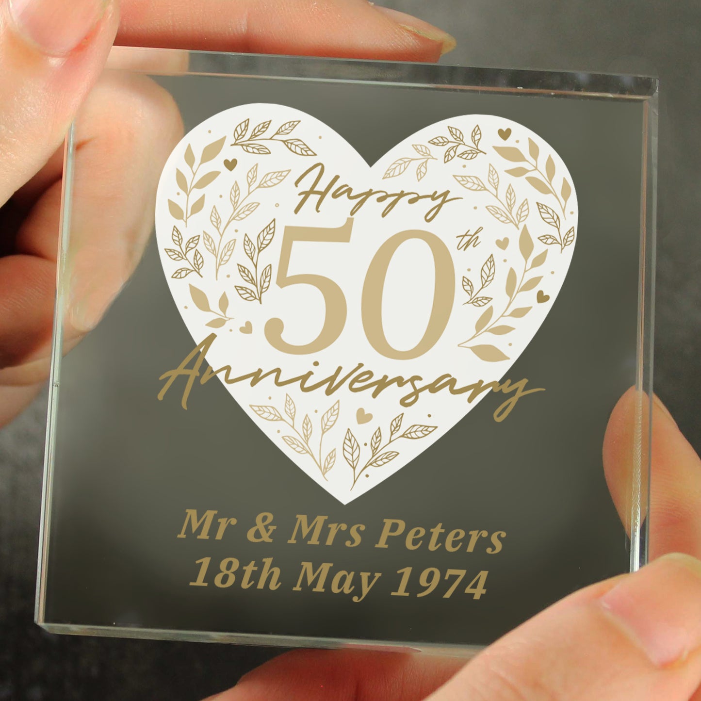 Personalised 50th Golden Wedding Anniversary Crystal Token - MK&JD Gifts