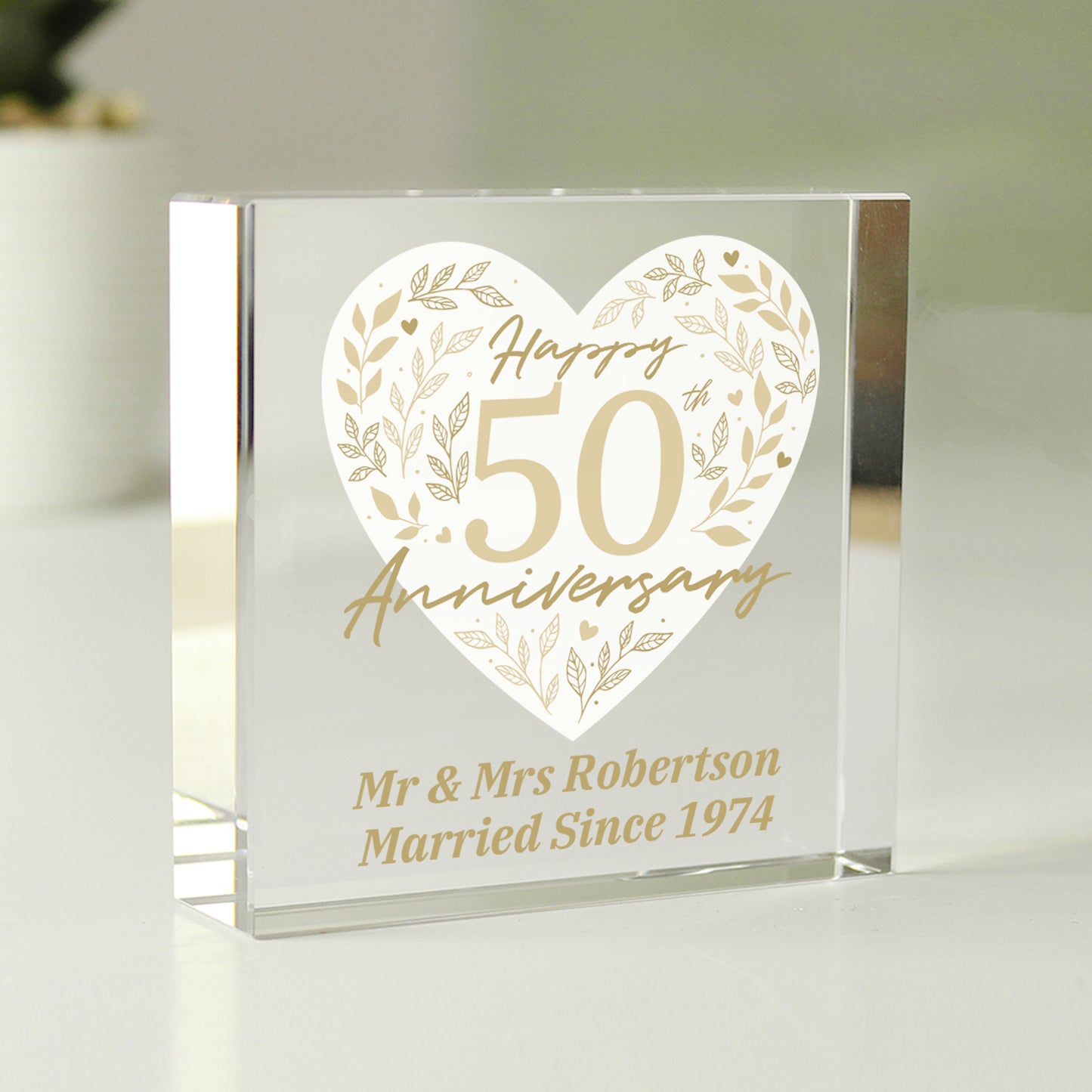 Personalised 50th Golden Wedding Anniversary Crystal Token - MK&JD Gifts