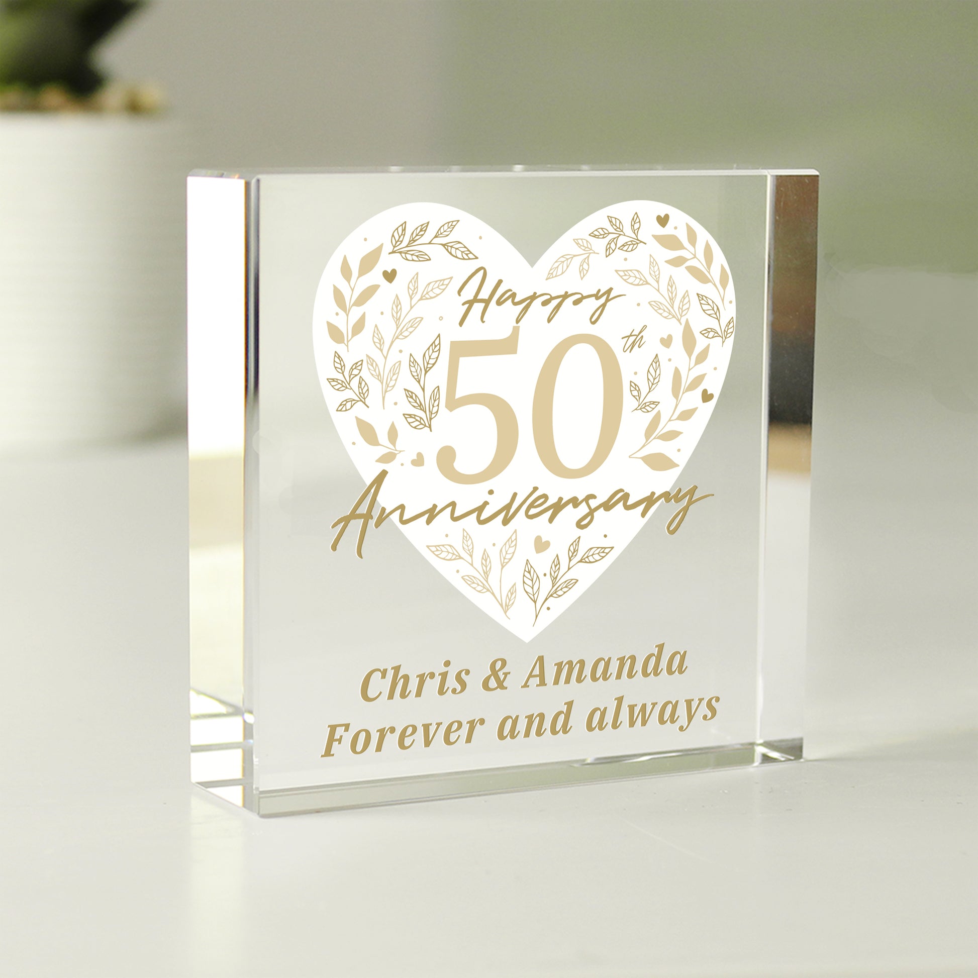 Personalised 50th Golden Wedding Anniversary Crystal Token - MK&JD Gifts