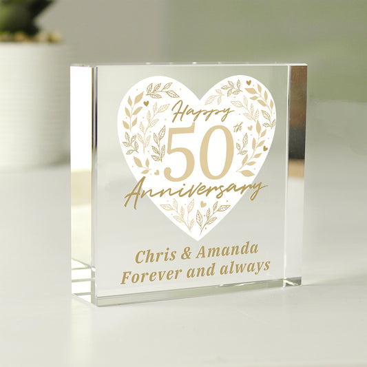 Personalised 50th Golden Wedding Anniversary Crystal Token - MK&JD Gifts