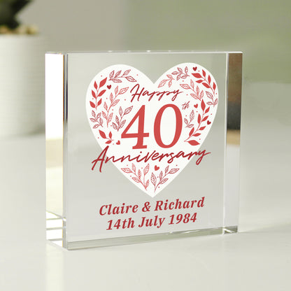 Personalised 40th Ruby Wedding Anniversary Crystal Token - MK&JD Gifts
