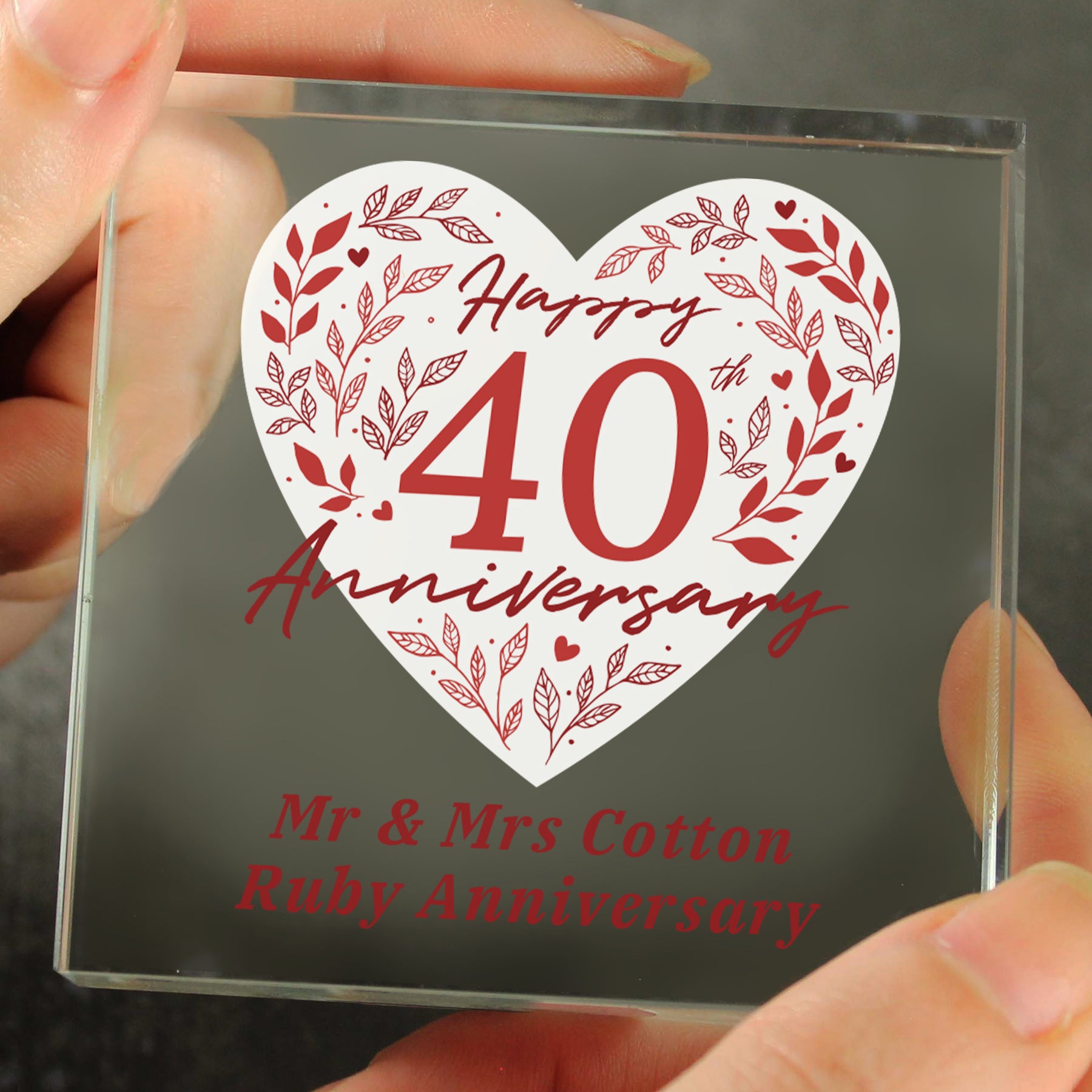Personalised 40th Ruby Wedding Anniversary Crystal Token - MK&JD Gifts