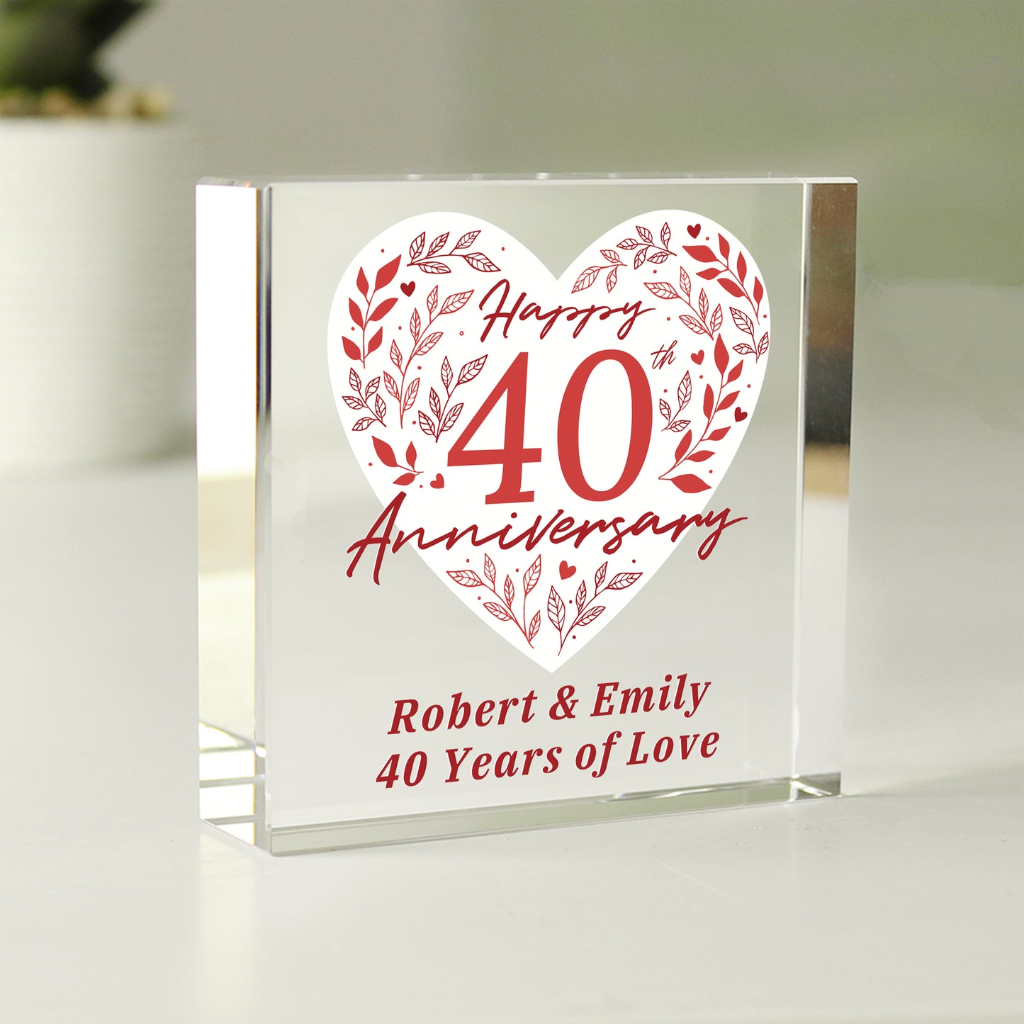 Personalised 40th Ruby Wedding Anniversary Crystal Token - MK&JD Gifts