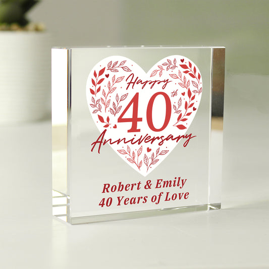 Personalised 40th Ruby Wedding Anniversary Crystal Token - MK&JD Gifts