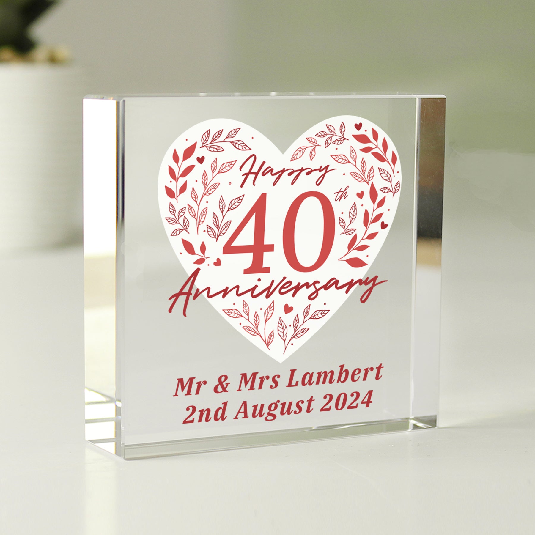 Personalised 40th Ruby Wedding Anniversary Crystal Token - MK&JD Gifts