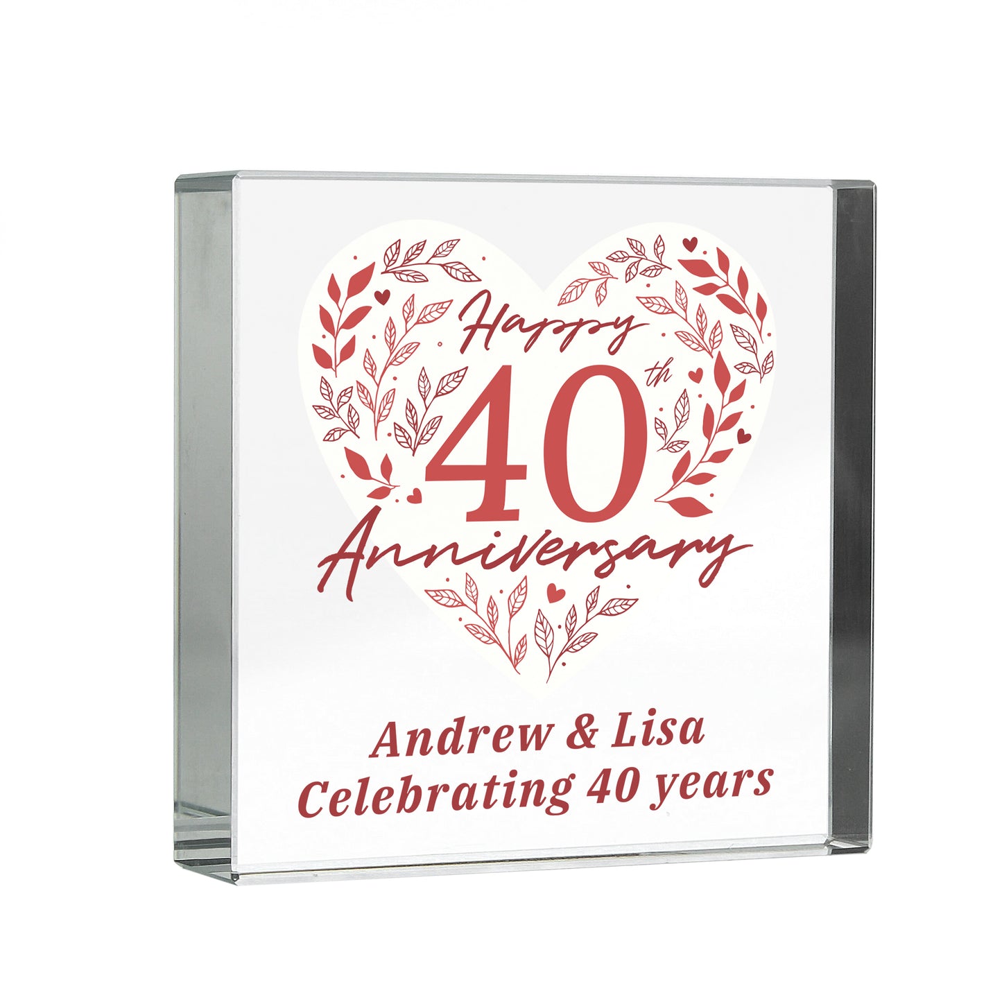 Personalised 40th Ruby Wedding Anniversary Crystal Token - MK&JD Gifts