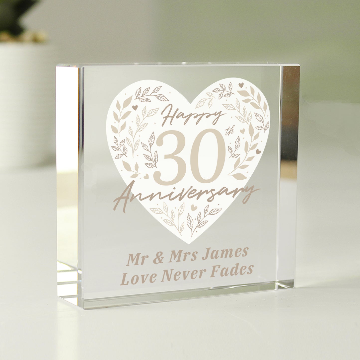 Personalised 30th Pearl Wedding Anniversary Crystal Token - MK&JD Gifts