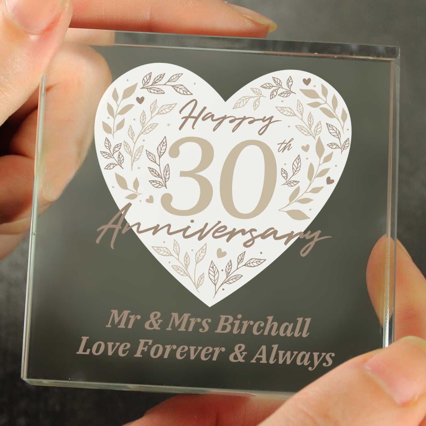 Personalised 30th Pearl Wedding Anniversary Crystal Token - MK&JD Gifts