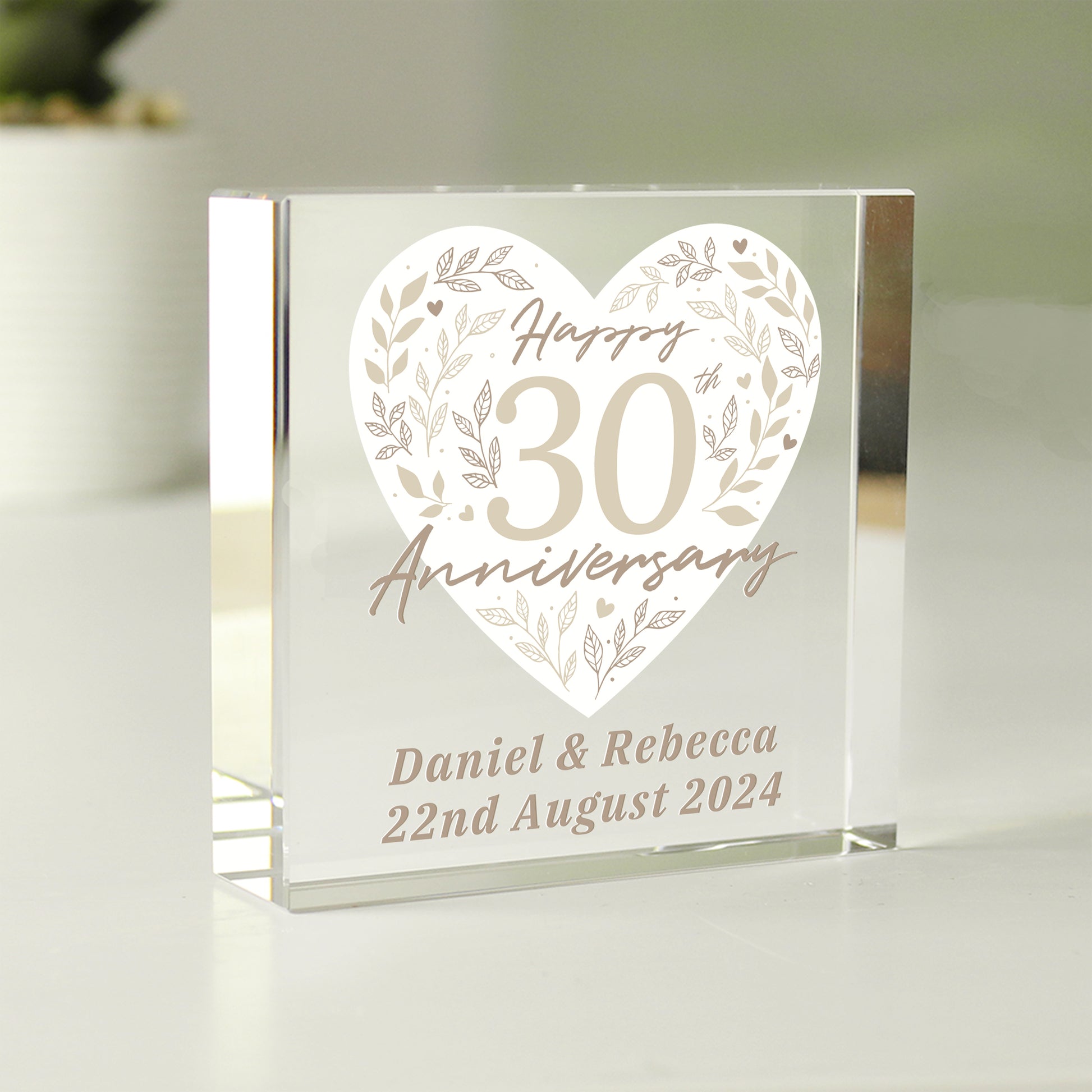 Personalised 30th Pearl Wedding Anniversary Crystal Token - MK&JD Gifts