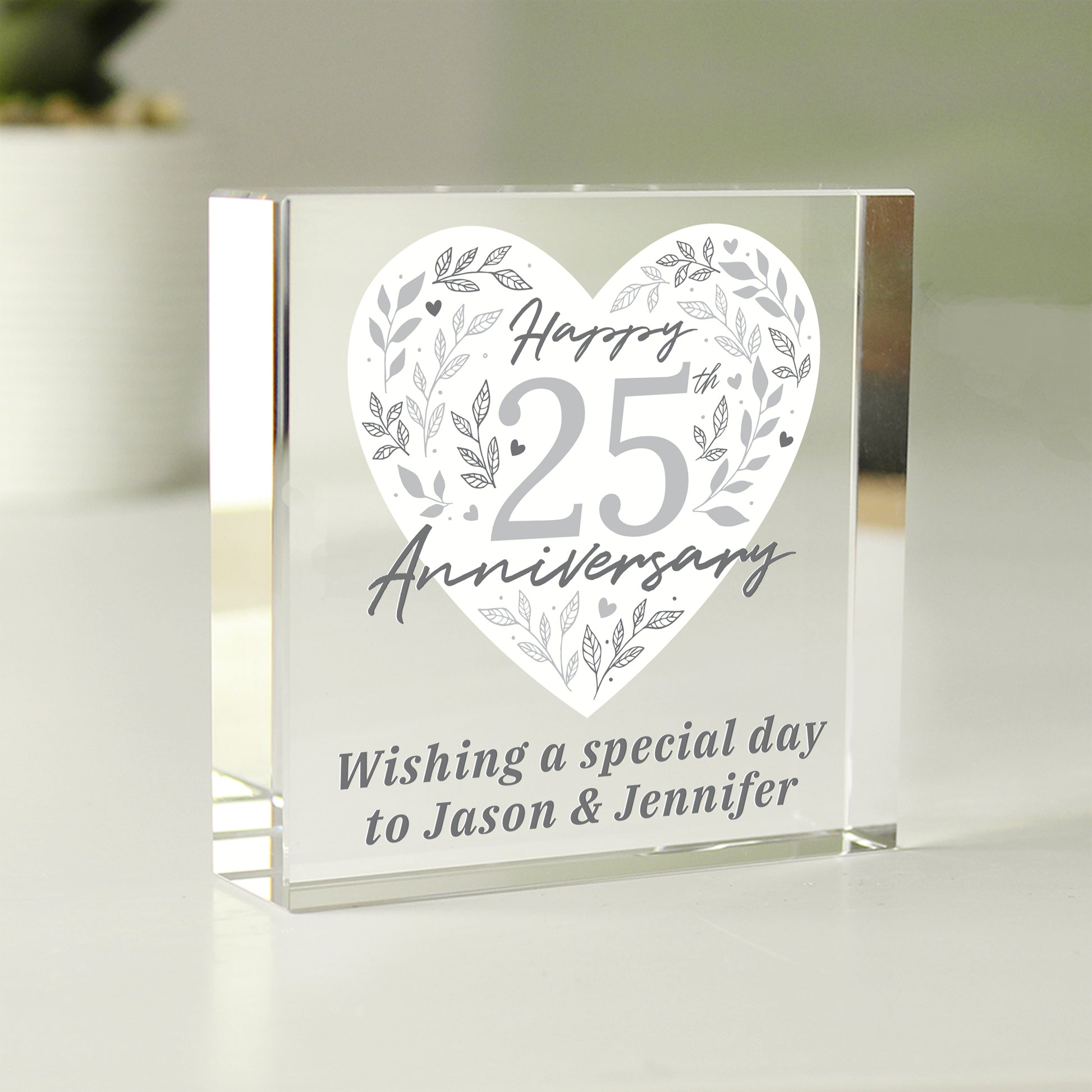 Personalised 25th Silver Wedding Anniversary Crystal Token - MK&JD Gifts