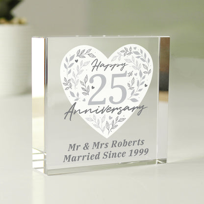 Personalised 25th Silver Wedding Anniversary Crystal Token - MK&JD Gifts