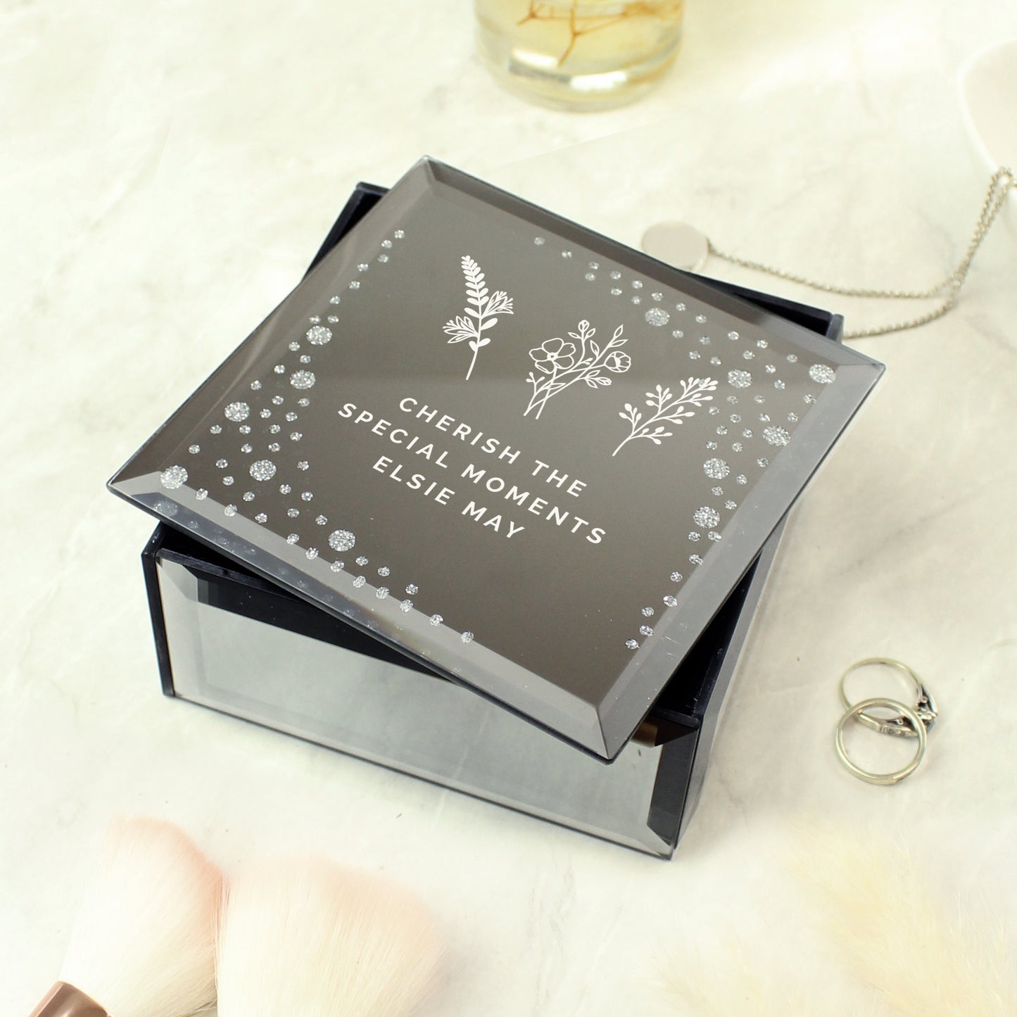 Personalised Floral Diamante Mirrored Trinket Box - MK&JD Gifts