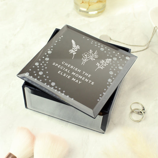 Personalised Floral Diamante Mirrored Trinket Box - MK&JD Gifts