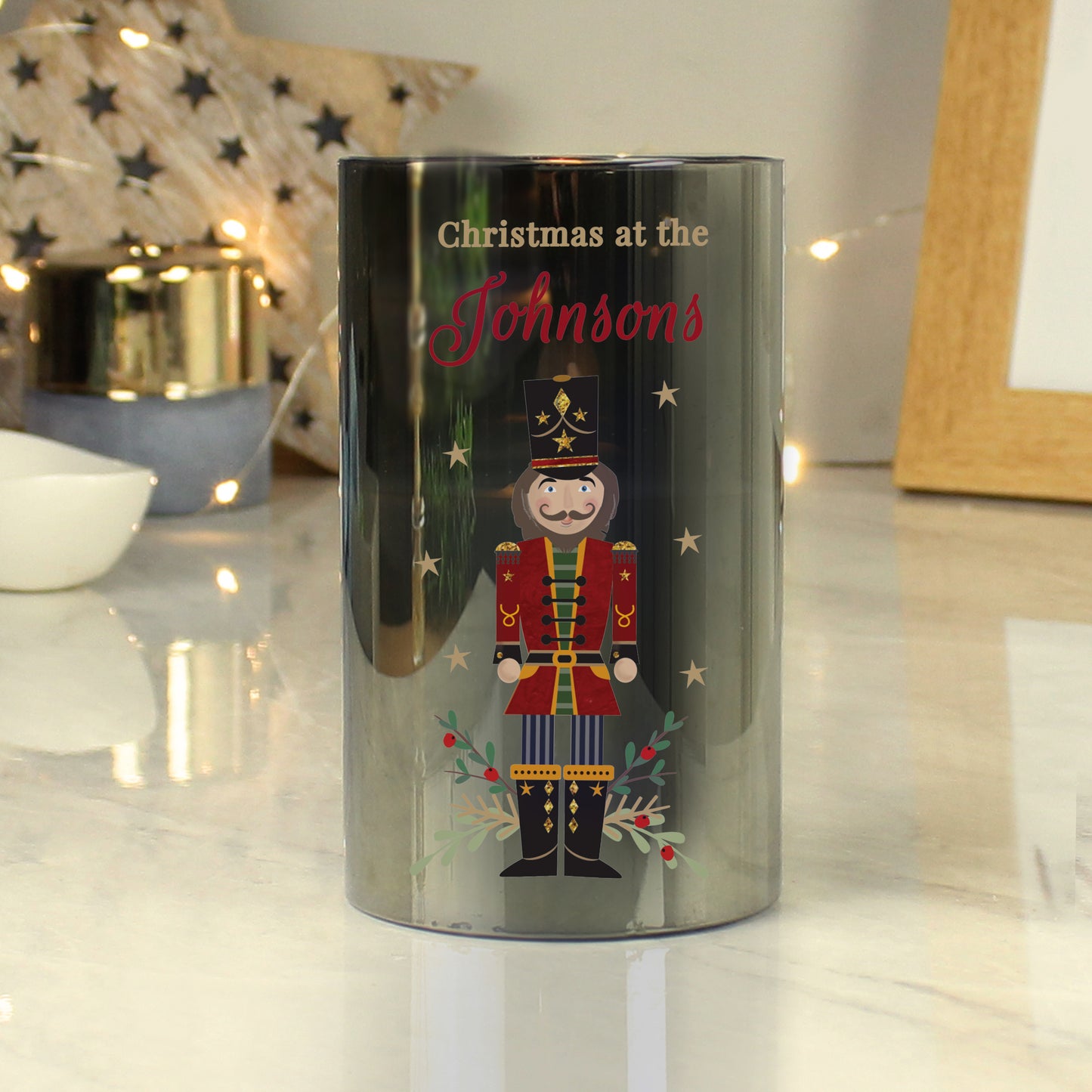 Personalised Christmas Nutcracker Smoked LED Candle - MK&JD Gifts