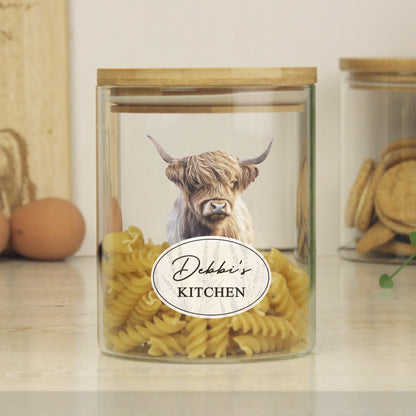 Personalised Highland Cow Glass Storage Jar - MK&JD Gifts