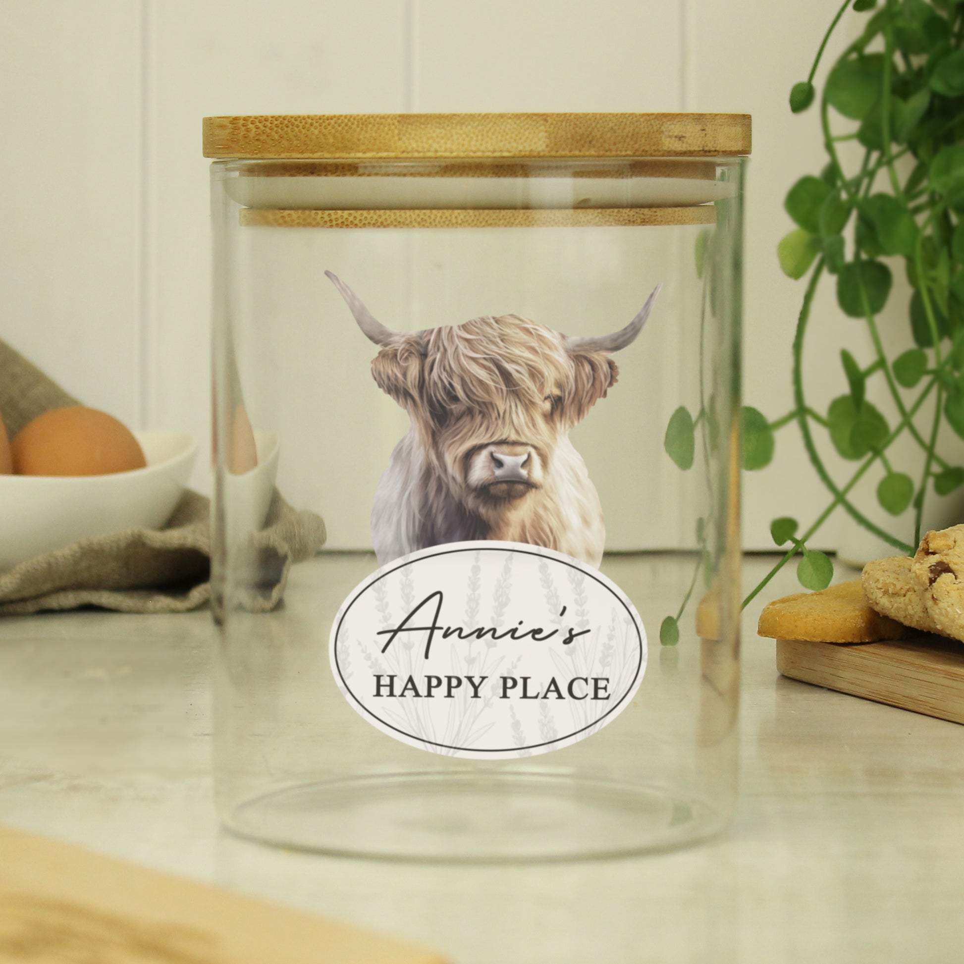 Personalised Highland Cow Glass Storage Jar - MK&JD Gifts