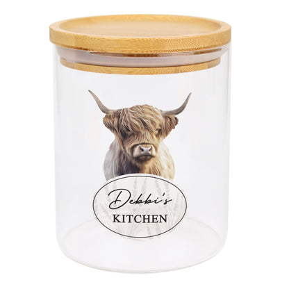 Personalised Highland Cow Glass Storage Jar - MK&JD Gifts