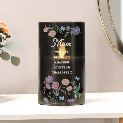 Personalised Wild Flowers Smoked Glass LED Candle - MK&JD Gifts