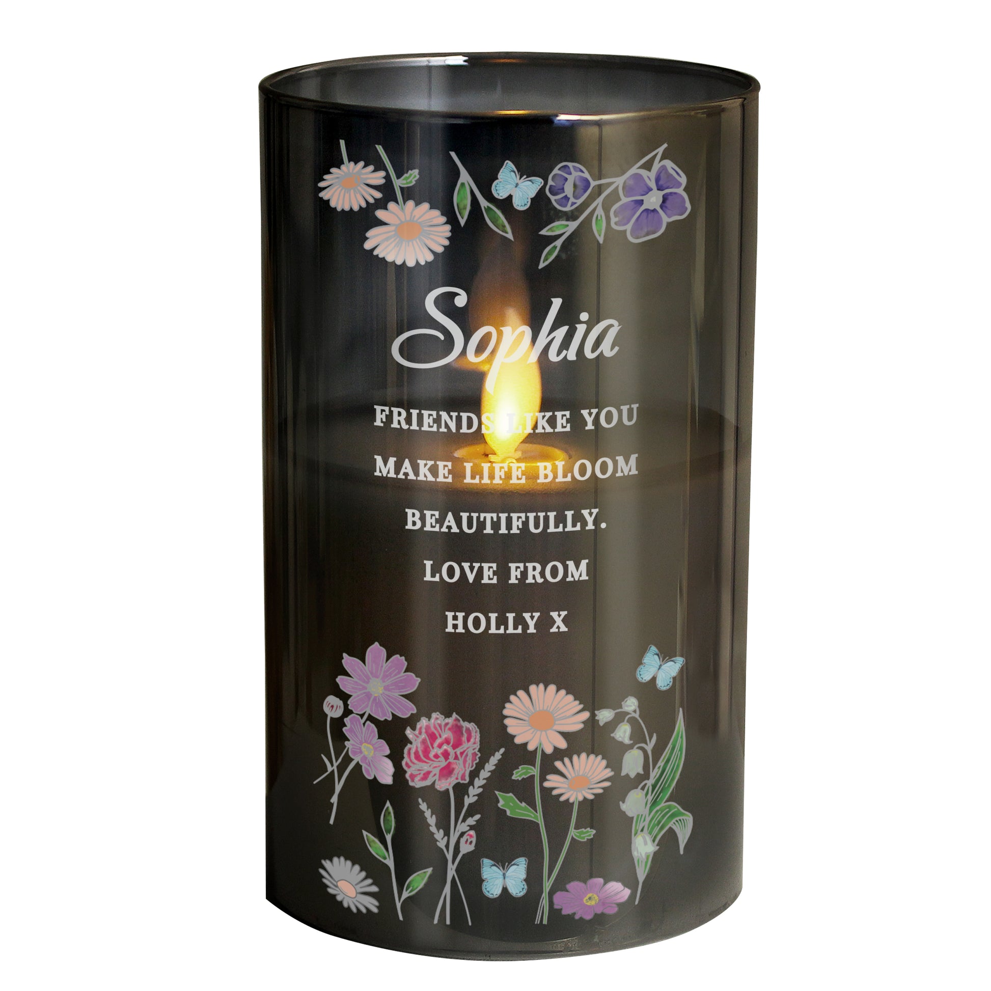 Personalised Wild Flowers Smoked Glass LED Candle - MK&JD Gifts