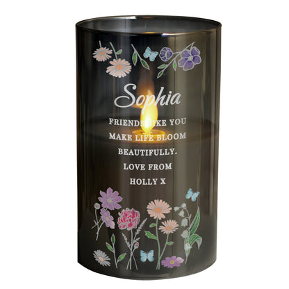Personalised Wild Flowers Smoked Glass LED Candle - MK&JD Gifts