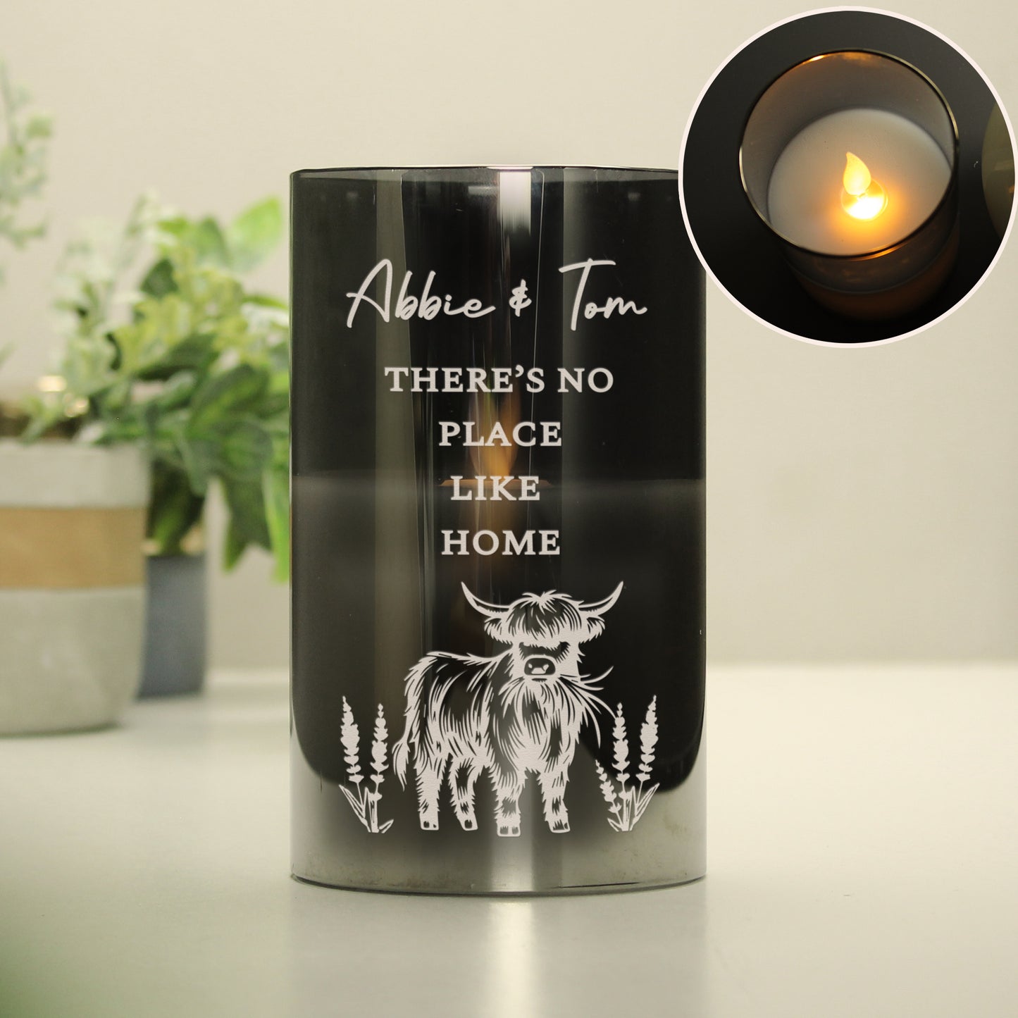 Personalised Highland Cow Glass LED Candle - MK&JD Gifts