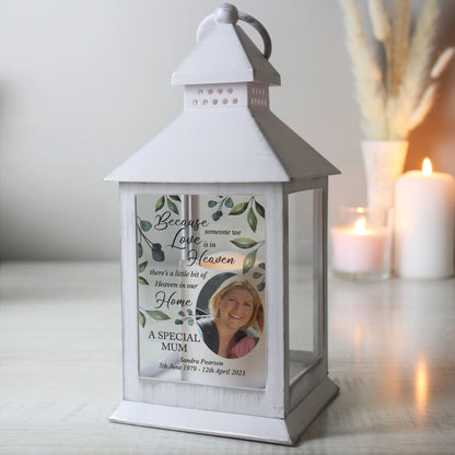 Personalised Botanical Memorial Photo Upload White Lantern - MK&JD Gifts