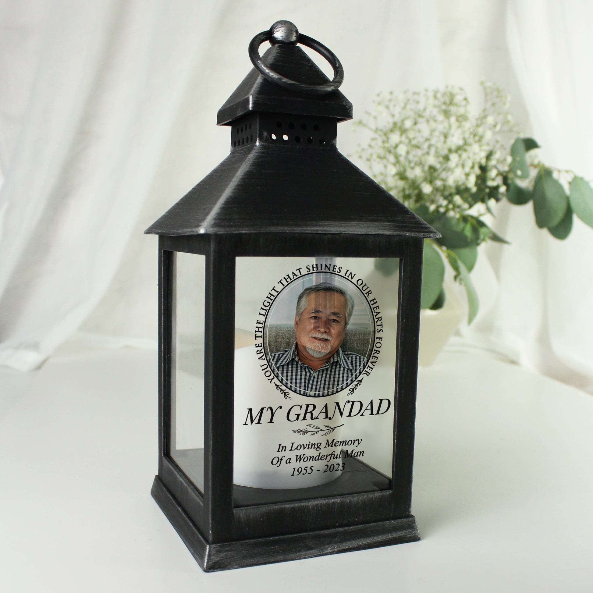 Personalised Light In Our Hearts Photo Upload Black Lantern - MK&JD Gifts