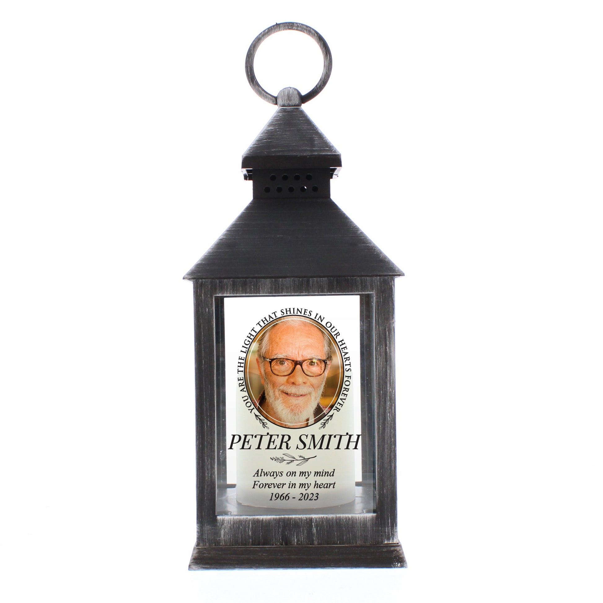 Personalised Light In Our Hearts Photo Upload Black Lantern - MK&JD Gifts