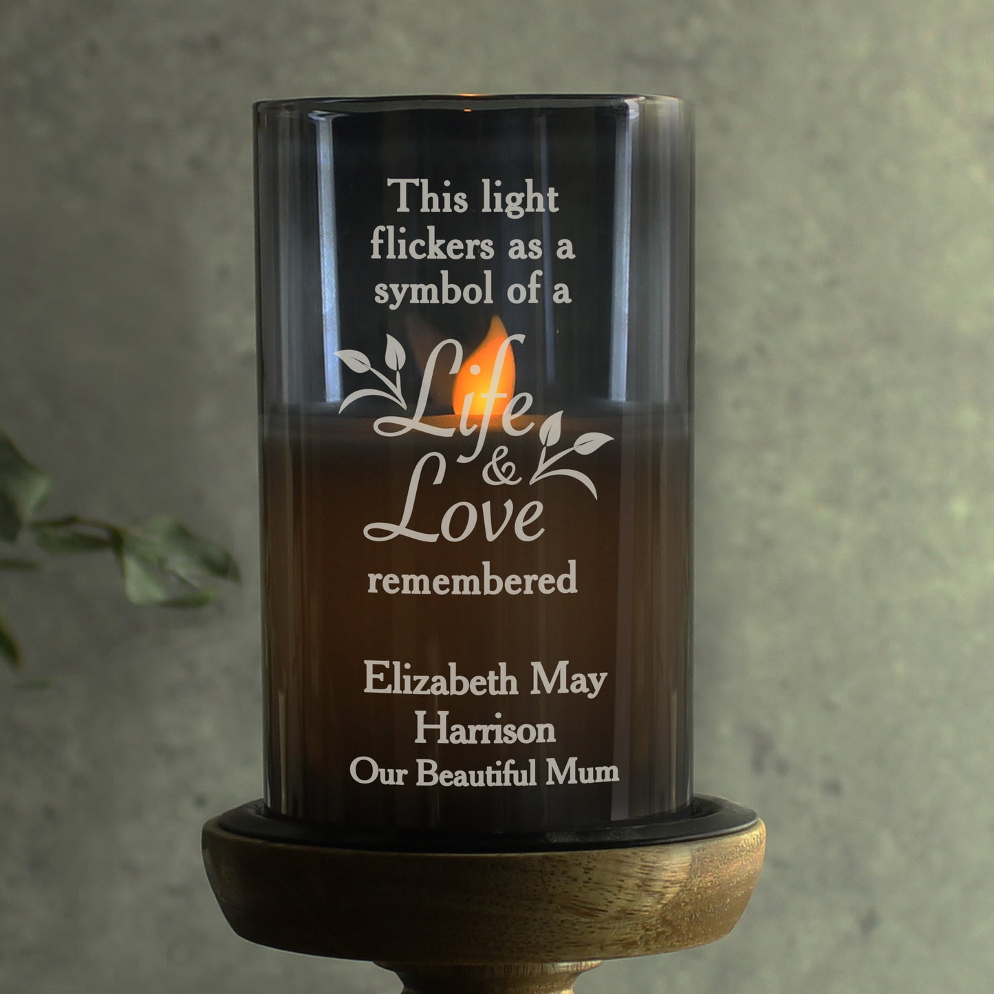 Personalised Life & Love Memorial Smoked LED Candle - MK&JD Gifts
