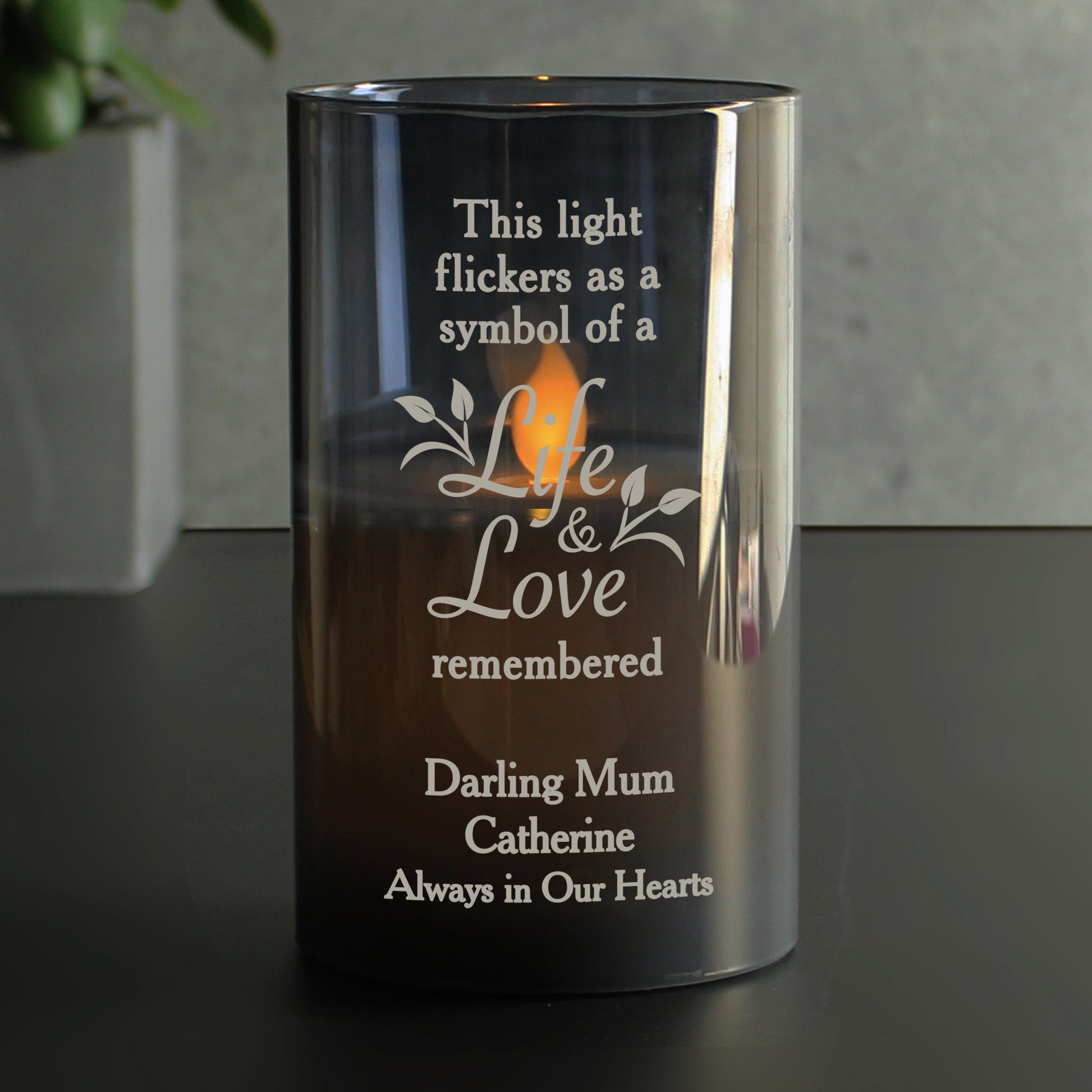 Personalised Life & Love Memorial Smoked LED Candle - MK&JD Gifts