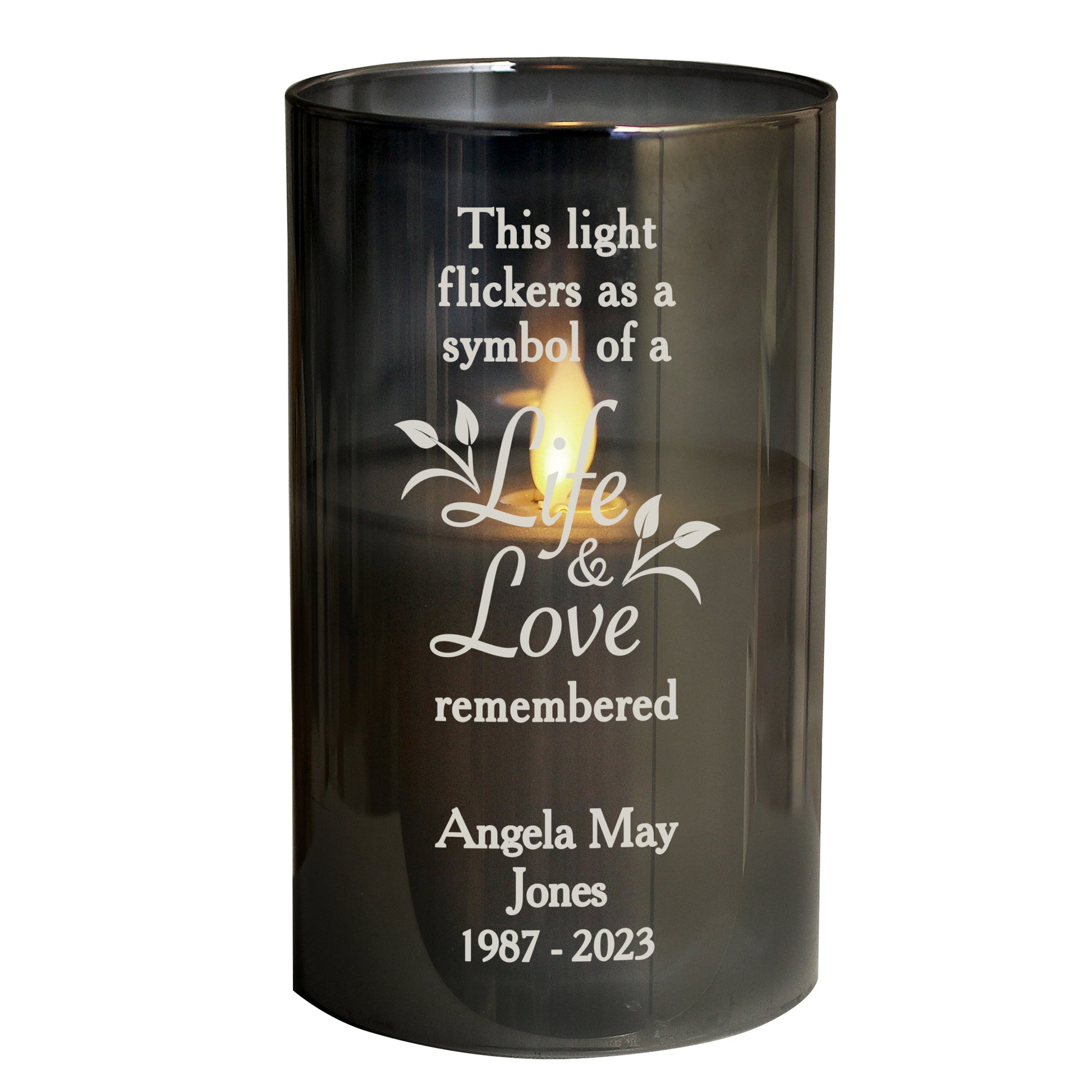 Personalised Life & Love Memorial Smoked LED Candle - MK&JD Gifts