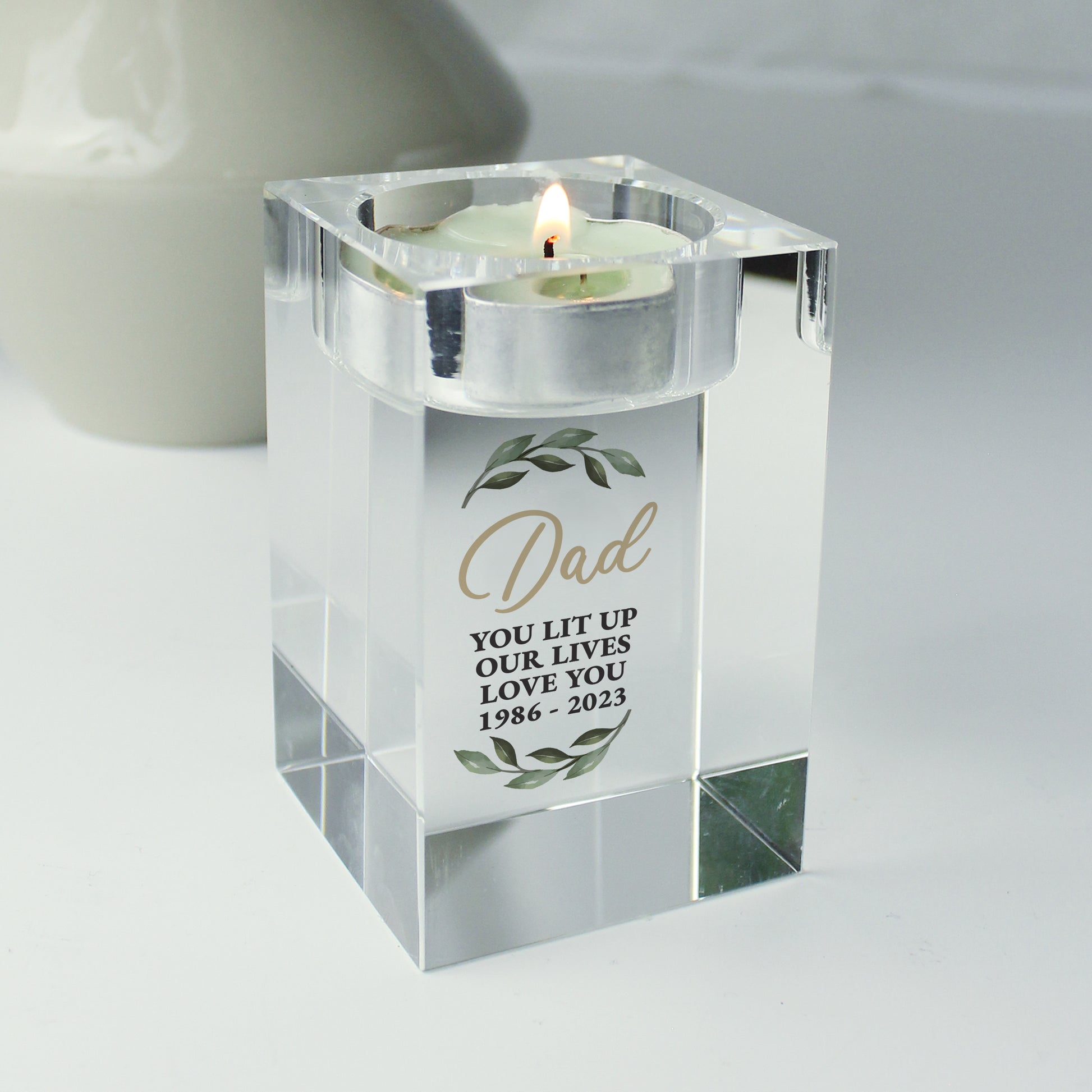 Personalised Botanical Memorial Glass Tealight Holder - MK&JD Gifts
